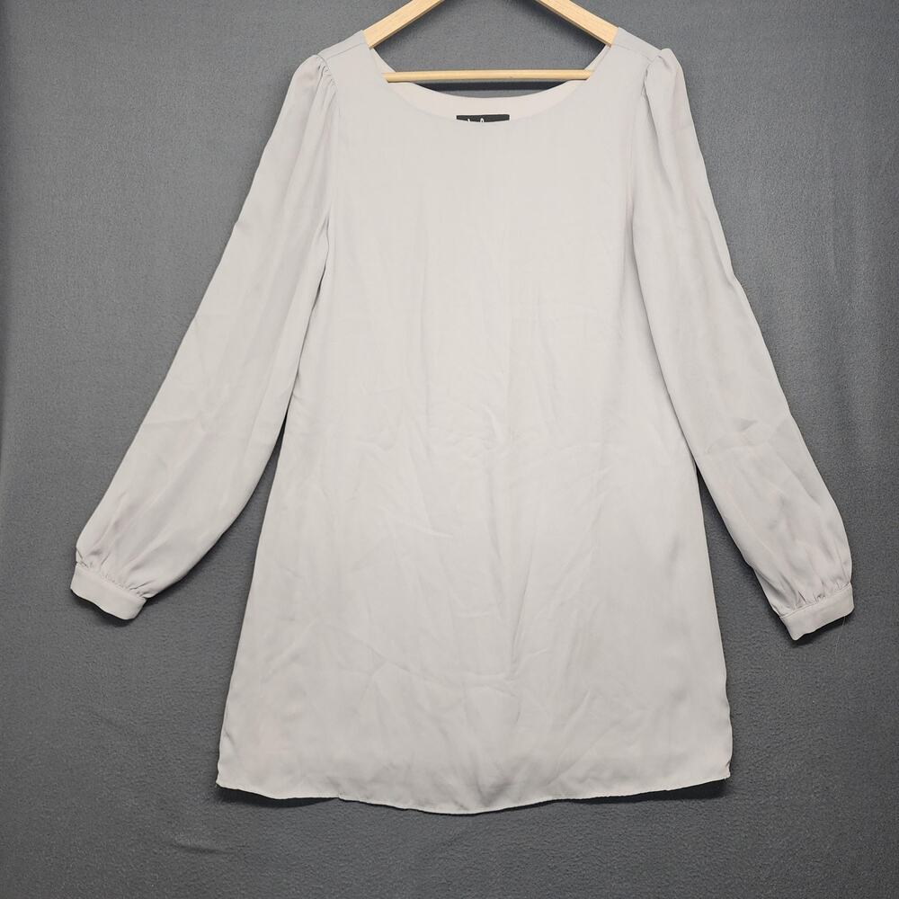 Lulus Dress Womens Small Gray Long Sleeve Shift Lined Scoop Neck Button Cuff